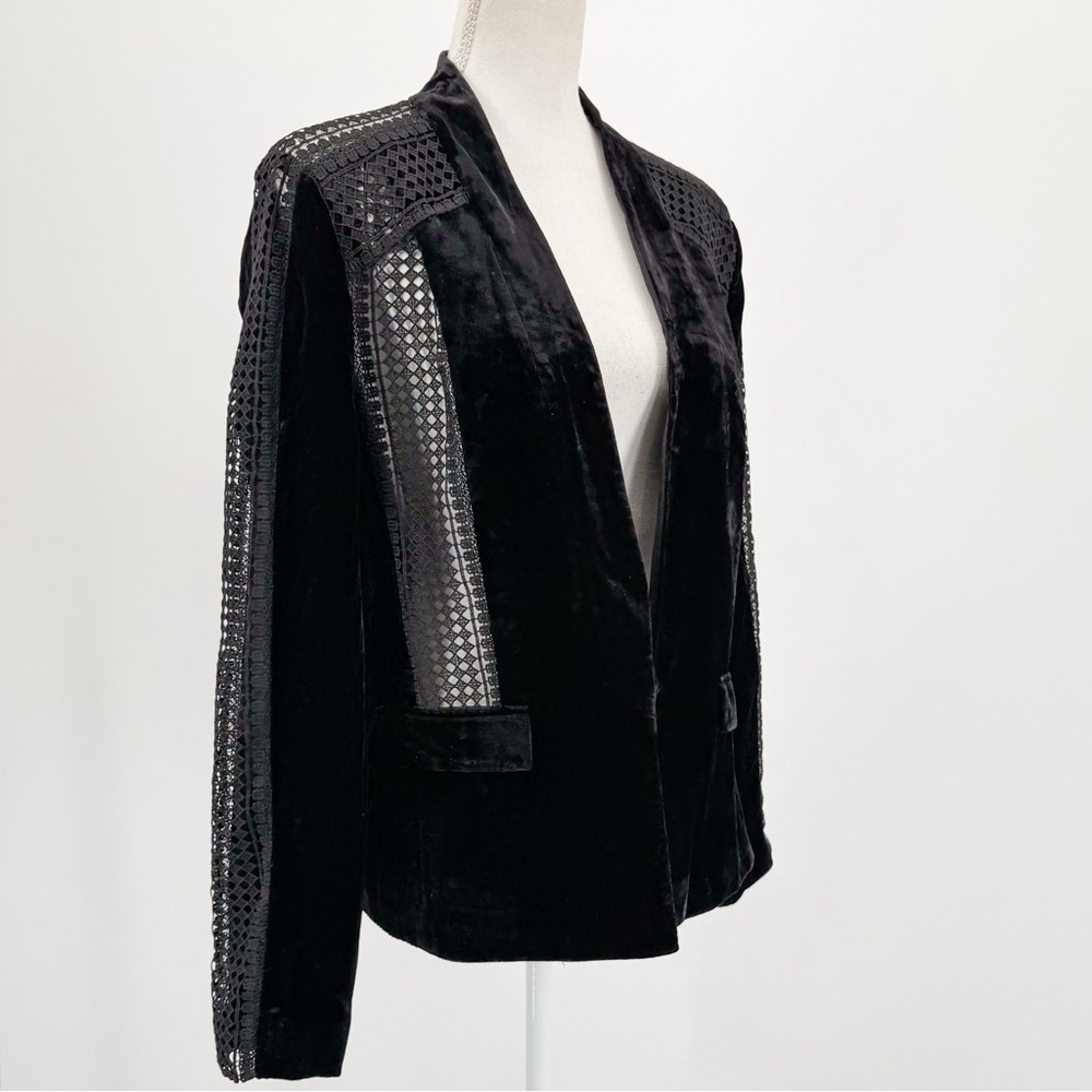 Kobi Velvet Lace Open Front Blazer Black Whimsigoth Gothic‎ Jacket Womens L Chic
